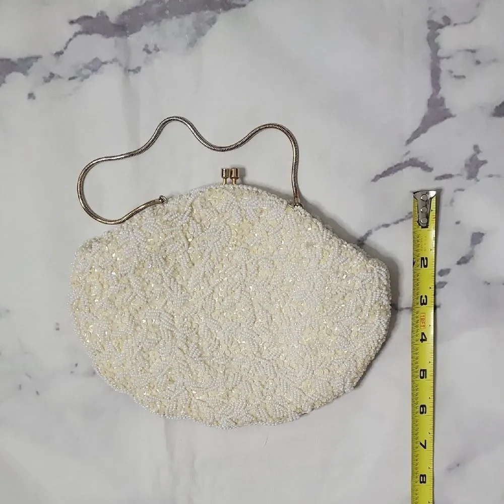 Vintage La Regale Elegant Cream Beaded Clutch